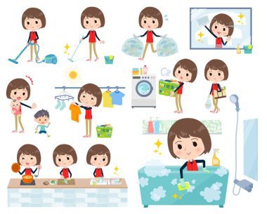 Mağaza personeli kırmızı üniforma women_Housekeeping