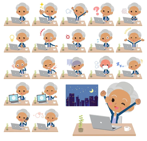 Navy cardigan old women black_desk work — Stock Vector