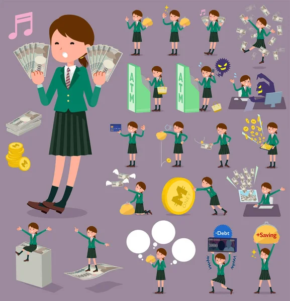 Iskola lány lapos típusú zöld Blazer_money — Stock Vector