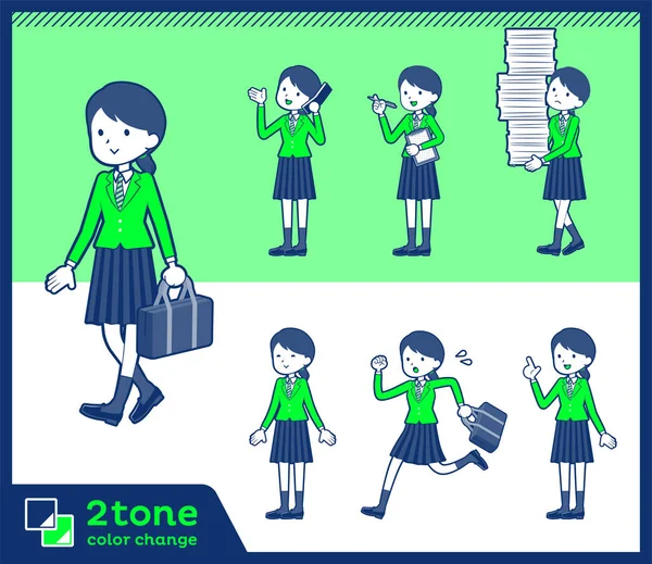 2tone type school girl green Blazer _ set 02 — стоковый вектор