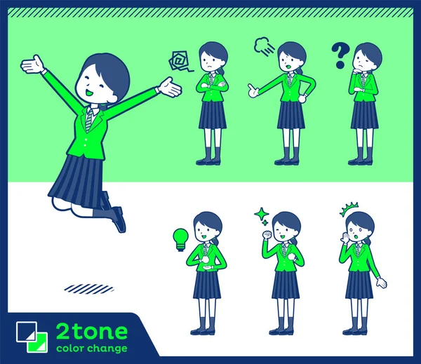 2tone type school girl green Blazer_set 01 — Stock Vector