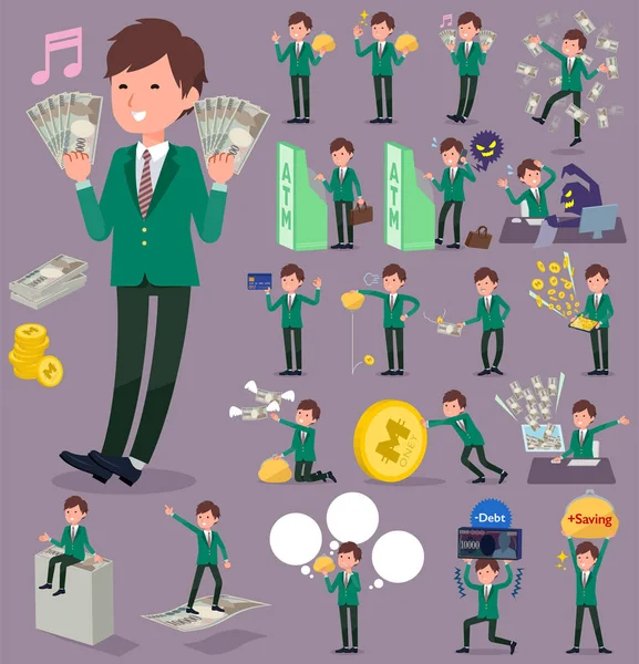 Tipo plano escuela chico verde Blazer _ money — Vector de stock