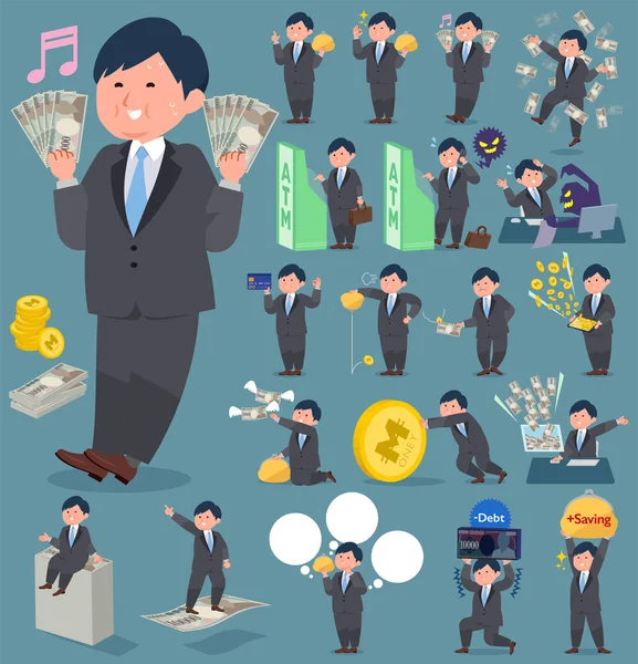 평면 타입 뚱뚱한 businessman_money — 스톡 벡터