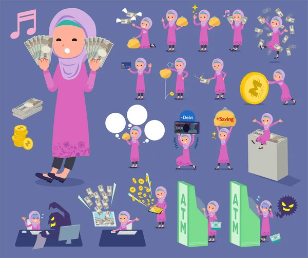 Tipo plano Arab girl _ money — Vector de stock