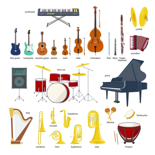 Muziek Instrument Vector Illustratie Set — Stockvector
