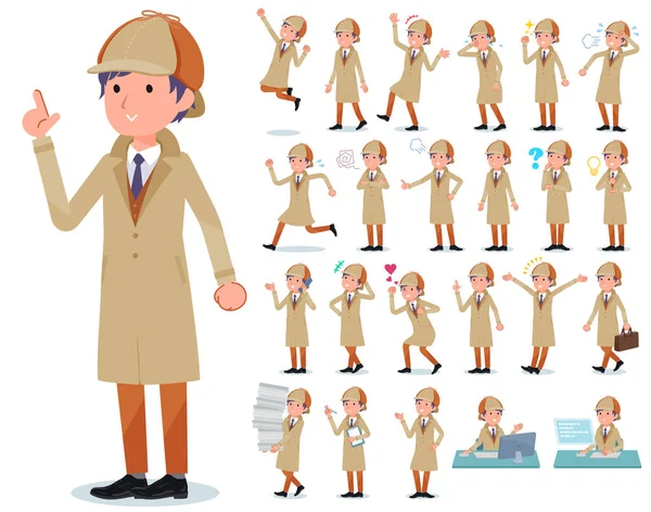 Flat type Detective man _ emotion — Stockvector