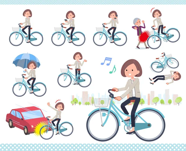 Düz yakalı ceketsiz kadınlar _ şehir bisikleti — Stok Vektör