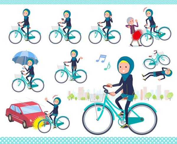 Düz tip Arap kadınları Donanma Spor Giyim _ şehir bisikleti — Stok Vektör