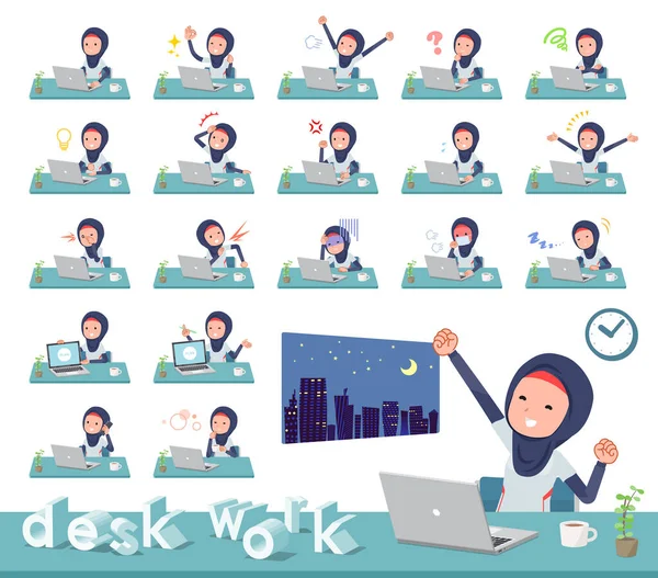 Lapos típusú arab nők White Sportswear _ desk munka — Stock Vector