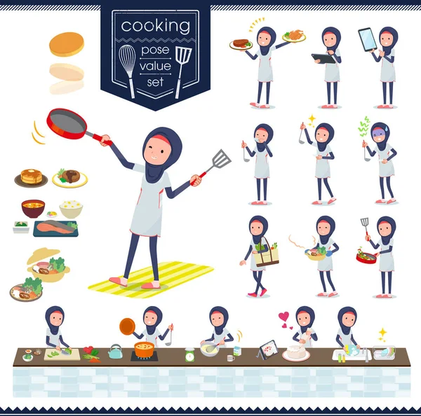 Düz Arap kadınlar beyaz spor giyim _ yemek pişirme — Stok Vektör