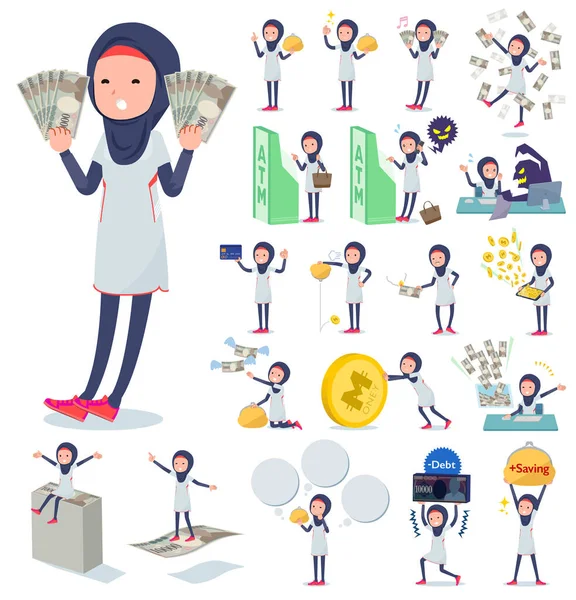 Flat type Arab women White Sportswear_money — 스톡 벡터