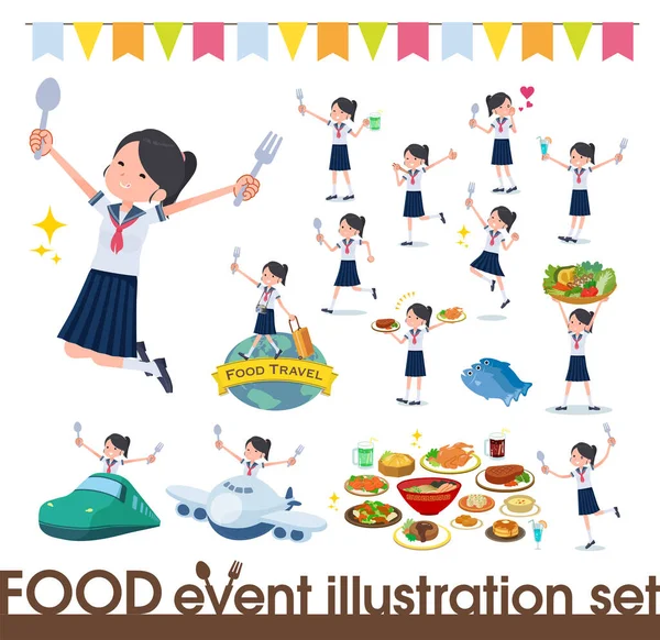 Plochý typ školní dívka Sailor oblek léto _ food festival — Stockový vektor