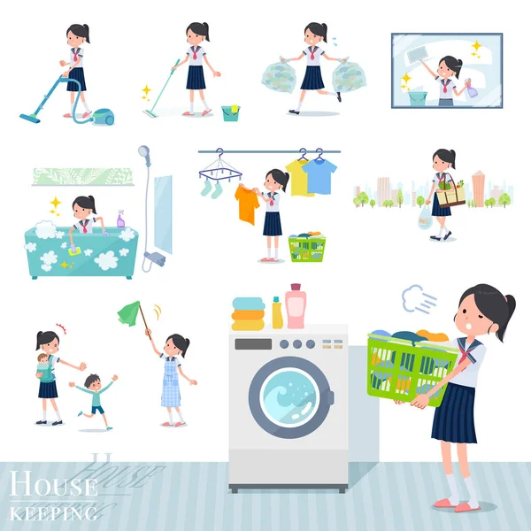 Platt typ skola flicka Sailor kostym sommar _ housekeeping — Stock vektor