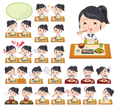 Japon ve Çin yemekleri, batı usulü yemekler vb. Vektör sanatı. Düzenlemesi kolay.