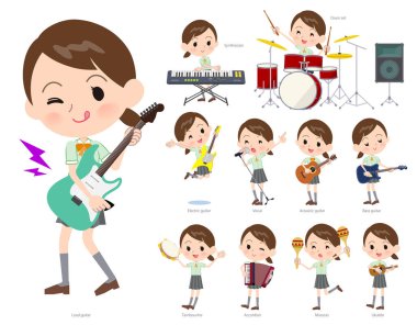 Bir grup kısa kollu öğrenci rock 'n' roll ve pop müzik çalıyorlar. Ayrıca ukulele ve tef gibi çeşitli enstrümanlar da var. Bu vektör sanatı bu yüzden düzenlemesi kolay.