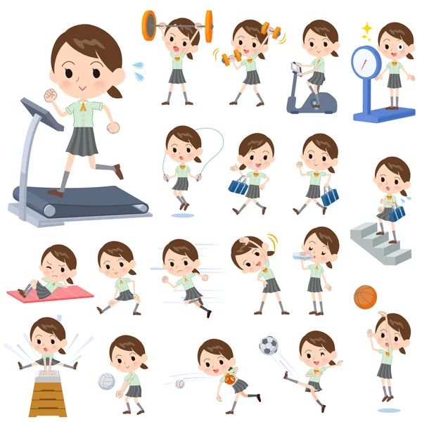 Conjunto Chica Manga Corta Escuela Ejercicio Sports Varias Acciones Para — Vector de stock