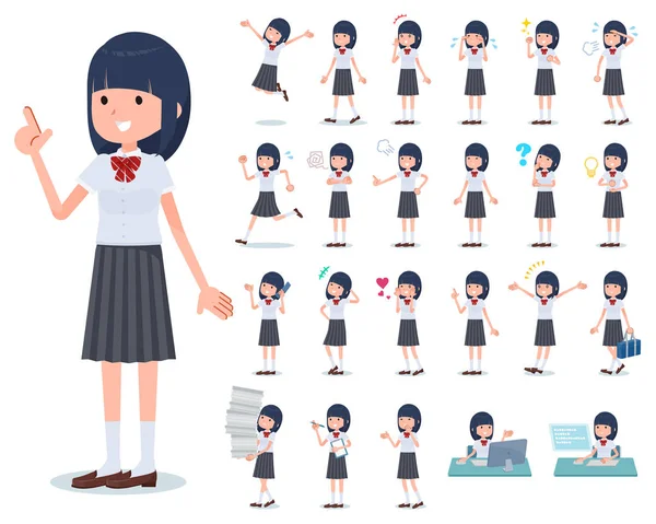Ένα Σύνολο Short Sleeved School Girl Οποίο Εκφράζονται Διάφορα Συναισθήματα — Διανυσματικό Αρχείο