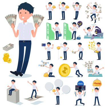 Para ve ekonomiyle ilgili kısa kollu bir okul çocuğu. Başarı ve başarısızlık üzerine eylemler de var. Bu vektör sanatı, bu yüzden düzenlemek kolay.