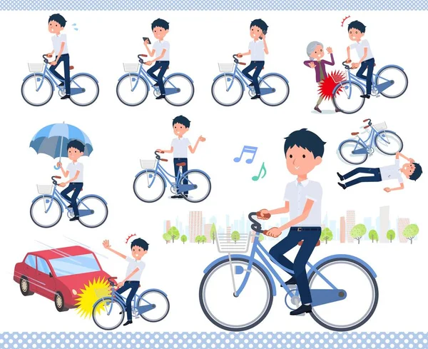 Şehir Bisikletine Binen Kısa Kollu Bir Okul Çocuğu Görgü Kuralları — Stok Vektör