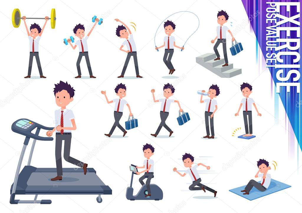 A set of short sleeve schoolboy on exercise and sports.There are various actions to move the body healthy.It's vector art so it's easy to edit