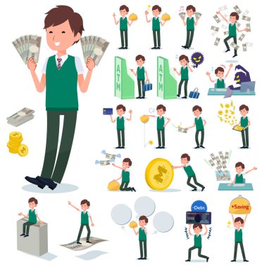 Para ve ekonomiyle ilgili kısa kollu bir okul çocuğu. Başarı ve başarısızlık üzerine eylemler de var. Bu vektör sanatı, bu yüzden düzenlemek kolay.