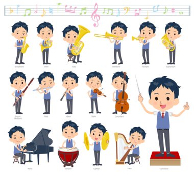Bir dizi klasik müzik performansları okul çocuğu. Eylem çeşitli aletleri yaylı aletler ve rüzgar aletleri gibi oynamak için vardır. Böylece düzenlemek kolaydır vektör sanat değil
