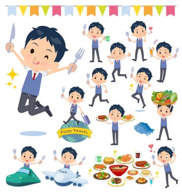 Okullu çocuk gıda olayları kümesi. Bir çatal ve kaşıkla ve eğlenceli yaşıyorsanız eylem vardır. Böylece düzenlemek kolaydır vektör sanat değil