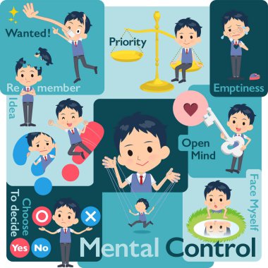 Duyguları kontrol eden bir grup okul çocuğu. Kişisel duyguları ifade eden çeşitli resim çizimleri. Bu vektör sanatı, yani düzenlemesi kolay.