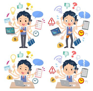 Bir dizi ofiste çoklu görevler gerçekleştiren okullu çocuk. Sorunsuz yapmam gerekenler ve bu panik içinde bir desen vardır. Böylece düzenlemek kolaydır vektör sanat değil