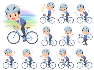 Bir dizi yol bisikleti okul çocuğu. Keyif alıyor bir eylem vardır. Böylece düzenlemek kolaydır vektör sanat değil