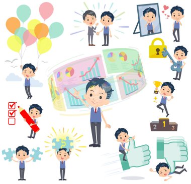 Başarı ve olumluluk üzerine bir grup öğrenci. İş ve çözüm üzerine de eylemler var. Bu vektör sanatı, bu yüzden düzenlemek kolay.