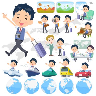 Okullu çocuk seyahat kümesi. Tekneler ve uçaklar gibi araçlar da vardır. Böylece düzenlemek kolaydır vektör sanat değil