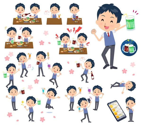 Set School Boy Enjoy Drink Party Vector Art Easy Edit — Stock Vector