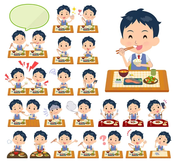 Set School Boy Meals Japanese Chinese Cuisine Western Style Dishes — Stock Vector