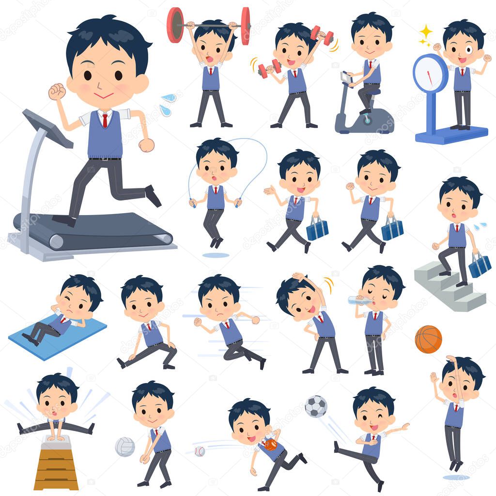 A set of school boy on exercise and sports.There are various actions to move the body healthy.It's vector art so it's easy to edit