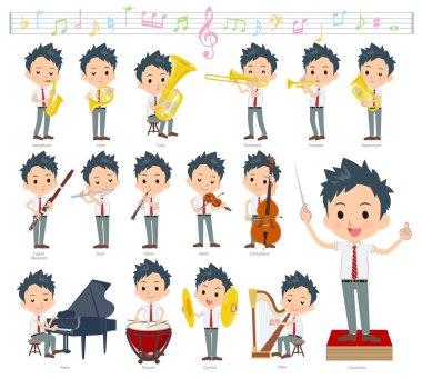 Bir dizi klasik müzik performansları okul çocuğu. Eylem çeşitli aletleri yaylı aletler ve rüzgar aletleri gibi oynamak için vardır. Böylece düzenlemek kolaydır vektör sanat değil