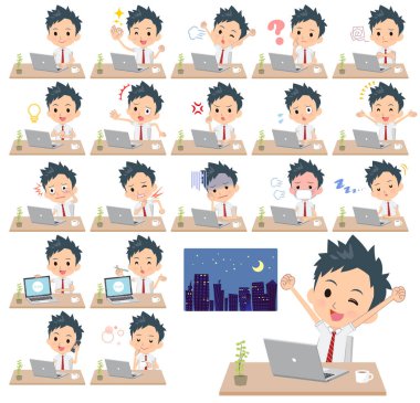 Okullu çocuk masa üzerinde bir dizi çalışır. Duygu ve yorgunluk gibi çeşitli eylemler vardır. Böylece düzenlemek kolaydır vektör sanat değil