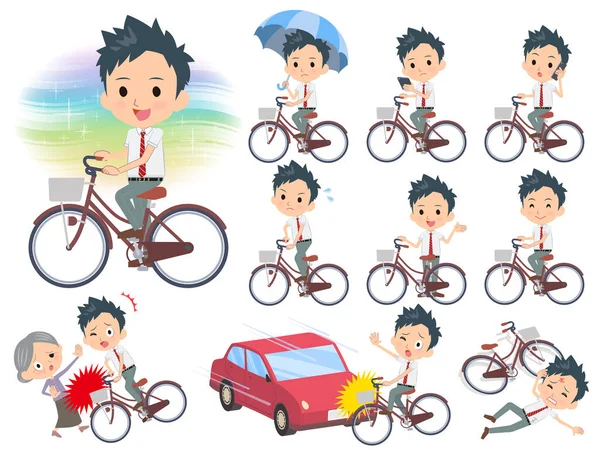 Eine Reihe Von Schuljungen Die Ein Stadtrad Fahren Gibt Aktionen — Stockvektor