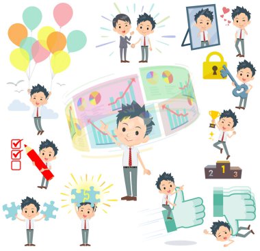 Başarı ve olumluluk üzerine bir grup öğrenci. İş ve çözüm üzerine de eylemler var. Bu vektör sanatı, bu yüzden düzenlemek kolay.