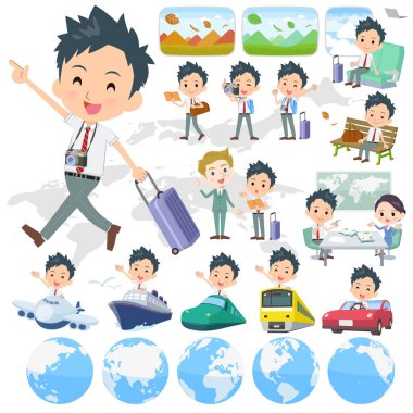 Okullu çocuk seyahat kümesi. Tekneler ve uçaklar gibi araçlar da vardır. Böylece düzenlemek kolaydır vektör sanat değil