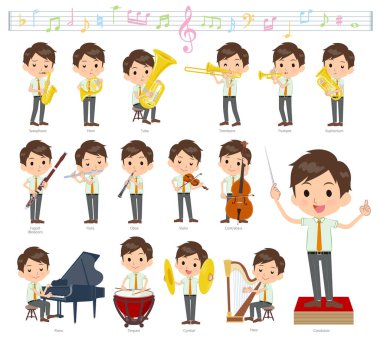 Bir dizi klasik müzik performansları okul çocuğu. Eylem çeşitli aletleri yaylı aletler ve rüzgar aletleri gibi oynamak için vardır. Böylece düzenlemek kolaydır vektör sanat değil
