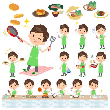 Bir dizi yemek hakkında okullu çocuk. Mutfakta çeşitli şekillerde yemek eylem vardır. Böylece düzenlemek kolaydır vektör sanat değil