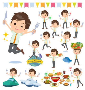 Okullu çocuk gıda olayları kümesi. Bir çatal ve kaşıkla ve eğlenceli yaşıyorsanız eylem vardır. Böylece düzenlemek kolaydır vektör sanat değil