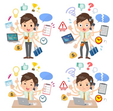 Bir dizi ofiste çoklu görevler gerçekleştiren okullu çocuk. Sorunsuz yapmam gerekenler ve bu panik içinde bir desen vardır. Böylece düzenlemek kolaydır vektör sanat değil