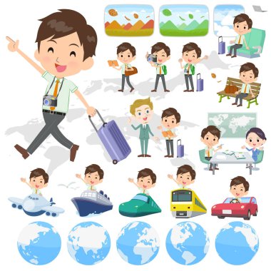 Okullu çocuk seyahat kümesi. Tekneler ve uçaklar gibi araçlar da vardır. Böylece düzenlemek kolaydır vektör sanat değil