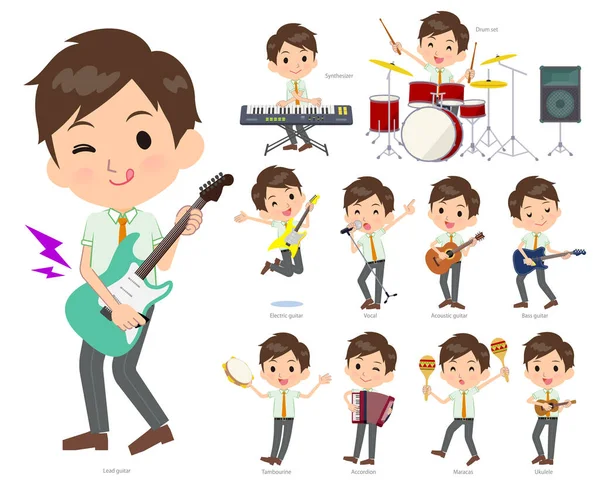 Conjunto School Boy Tocando Rock Roll Música Pop También Hay — Vector de stock