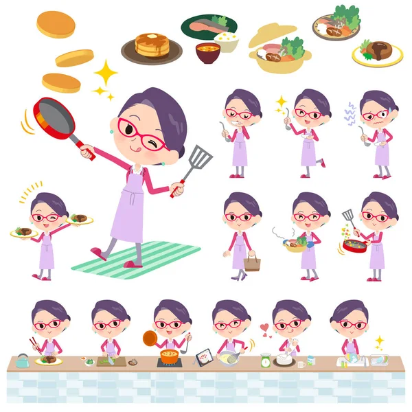 Set Women Cooking Actions Cooking Various Ways Kitchen Vector Art — стоковый вектор