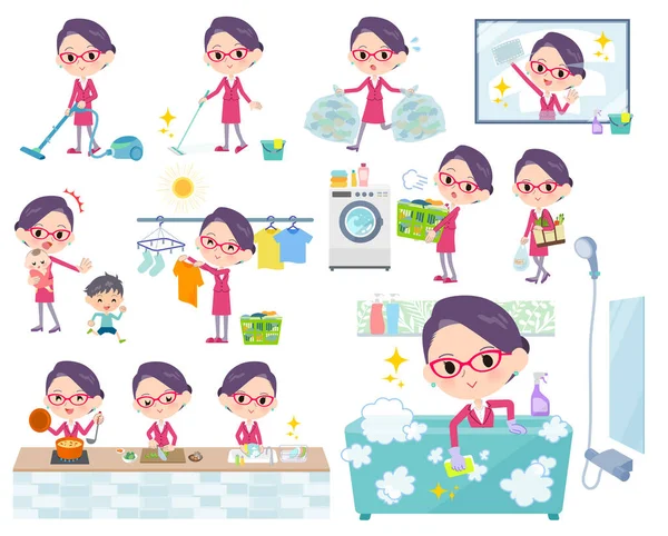 Set Women Related Housekeeping Cleaning Laundry Various Actions Cooking Child — стоковый вектор