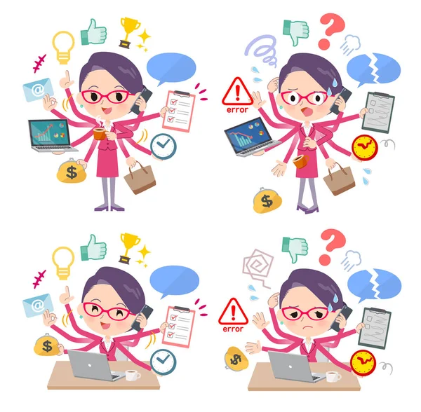 Set Women Who Perform Multitasking Office Things Smoothly Pattern Panic — Stock Vector
