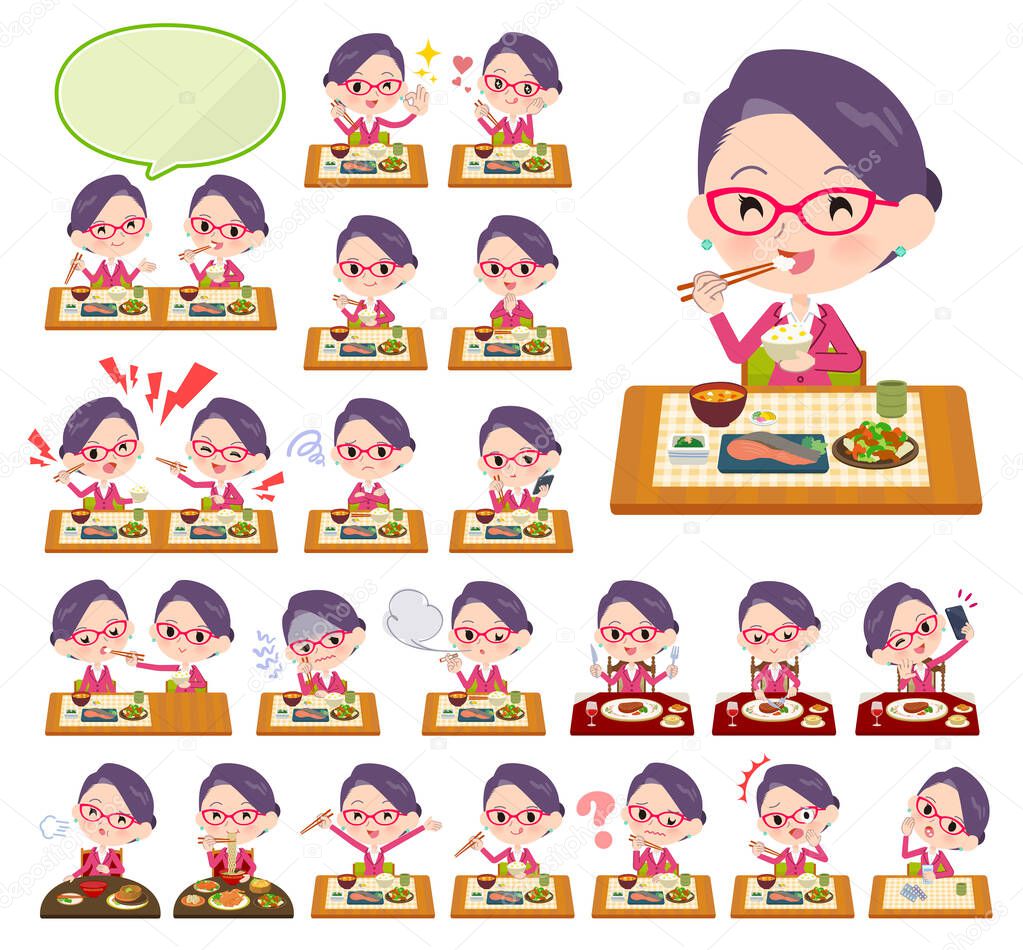 A set of women about meals.Japanese and Chinese cuisine, Western style dishes and so on.It's vector art so it's easy to edit.